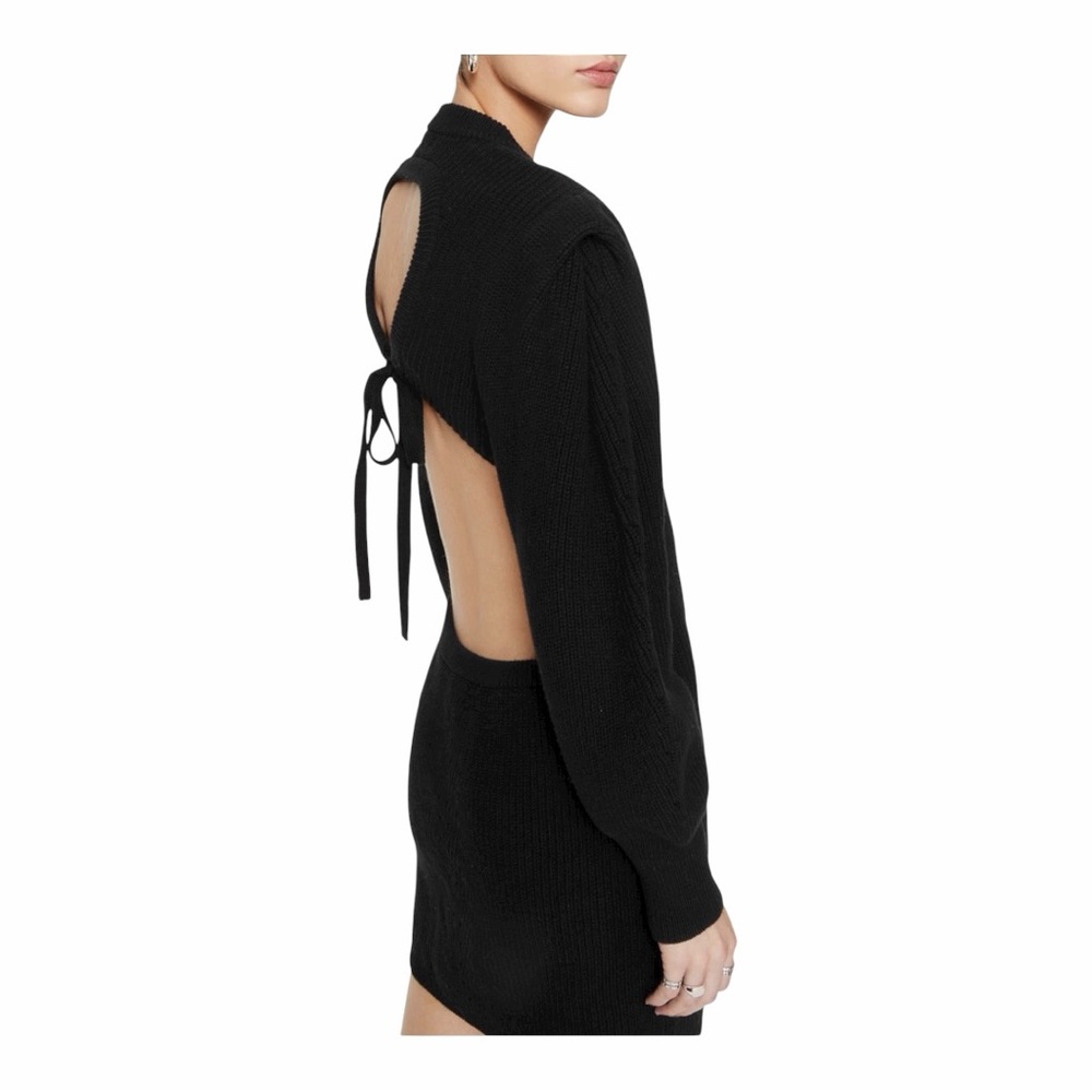 Rebecca Minkoff Black Knit Puff Sleeve Open‎ Back Mini Dress NWOT - Picture 2 of 8